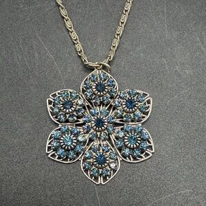 Shelly Renee Vintage Victorian Revival Blue Crystal Floral Pendant Necklace